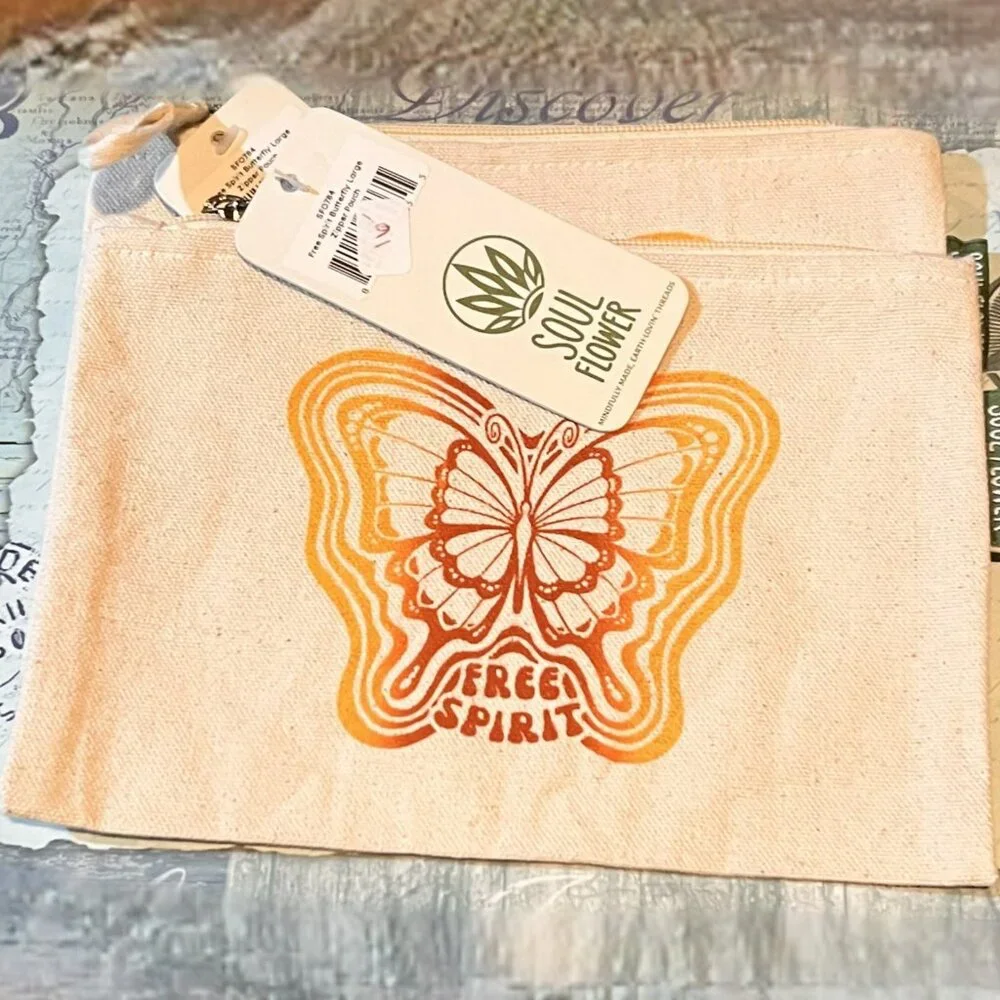 NWT - Soul Flower Free Spirit Butterfly Zipper Pouch – Organic Cotton, NEW